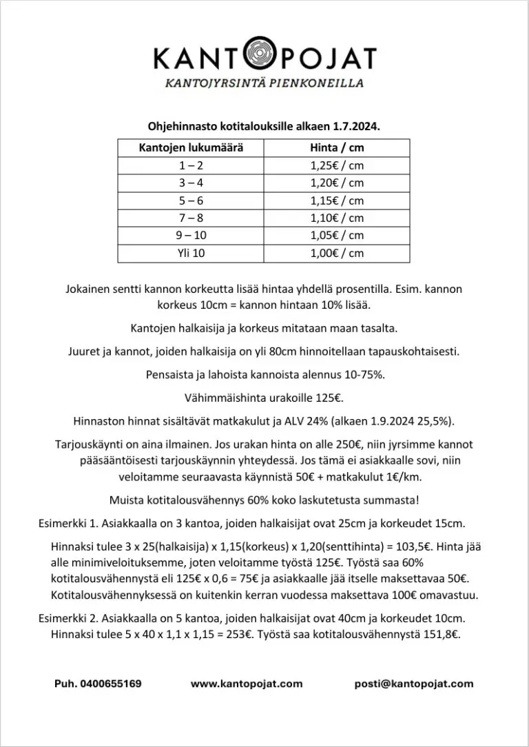 Kantojyrsintä-hinta-Kalajoki